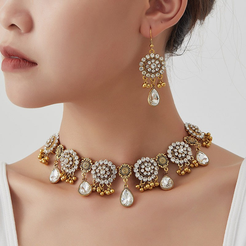 Classy Royal Blue Floral Necklace & Earring Set