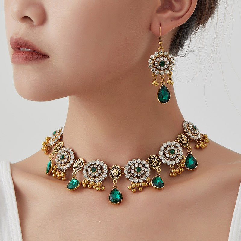 Classy Royal Blue Floral Necklace & Earring Set