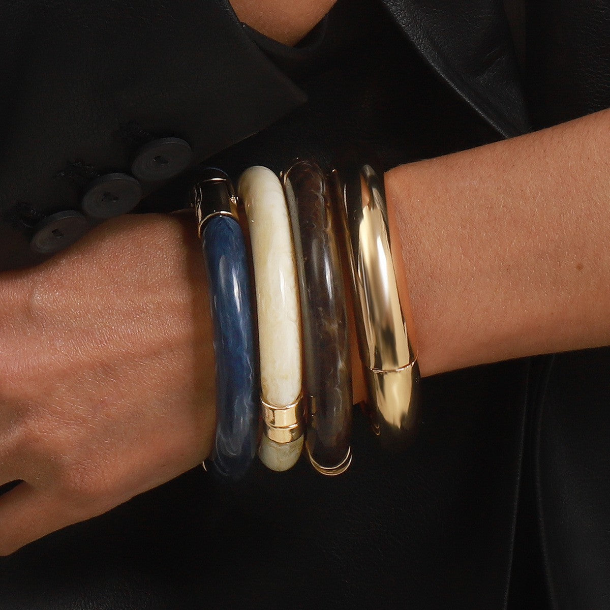 Classy Marbled Resin Hinged Bangle