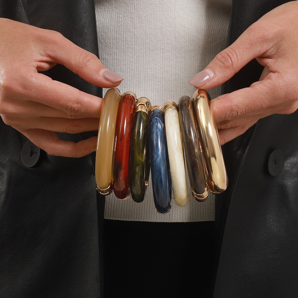 Classy Marbled Resin Hinged Bangle