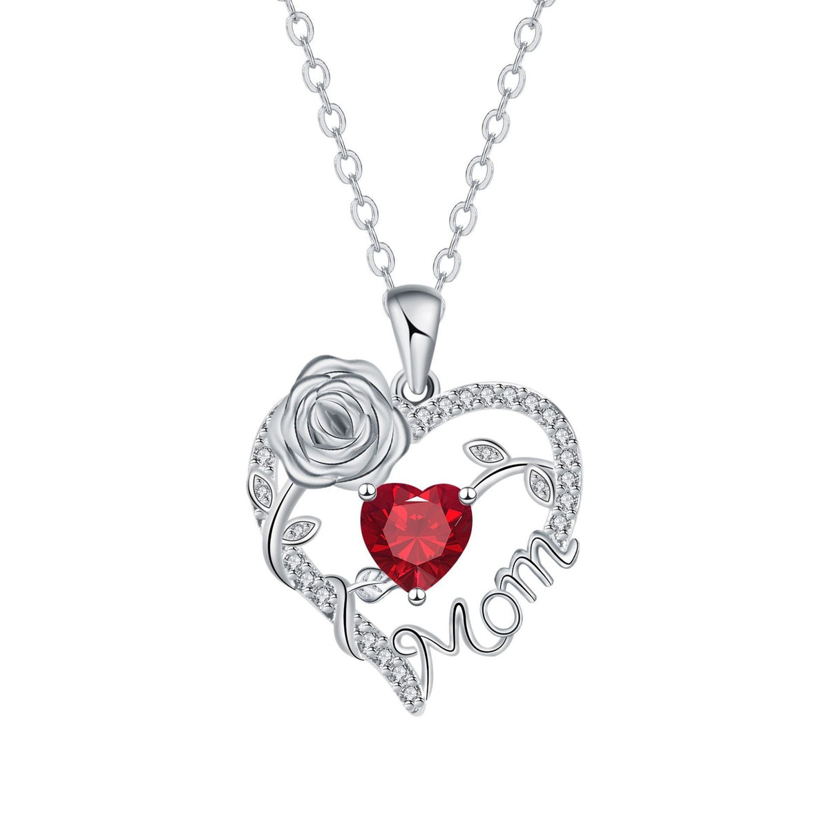 Elegant Rose Mom Heart Necklace