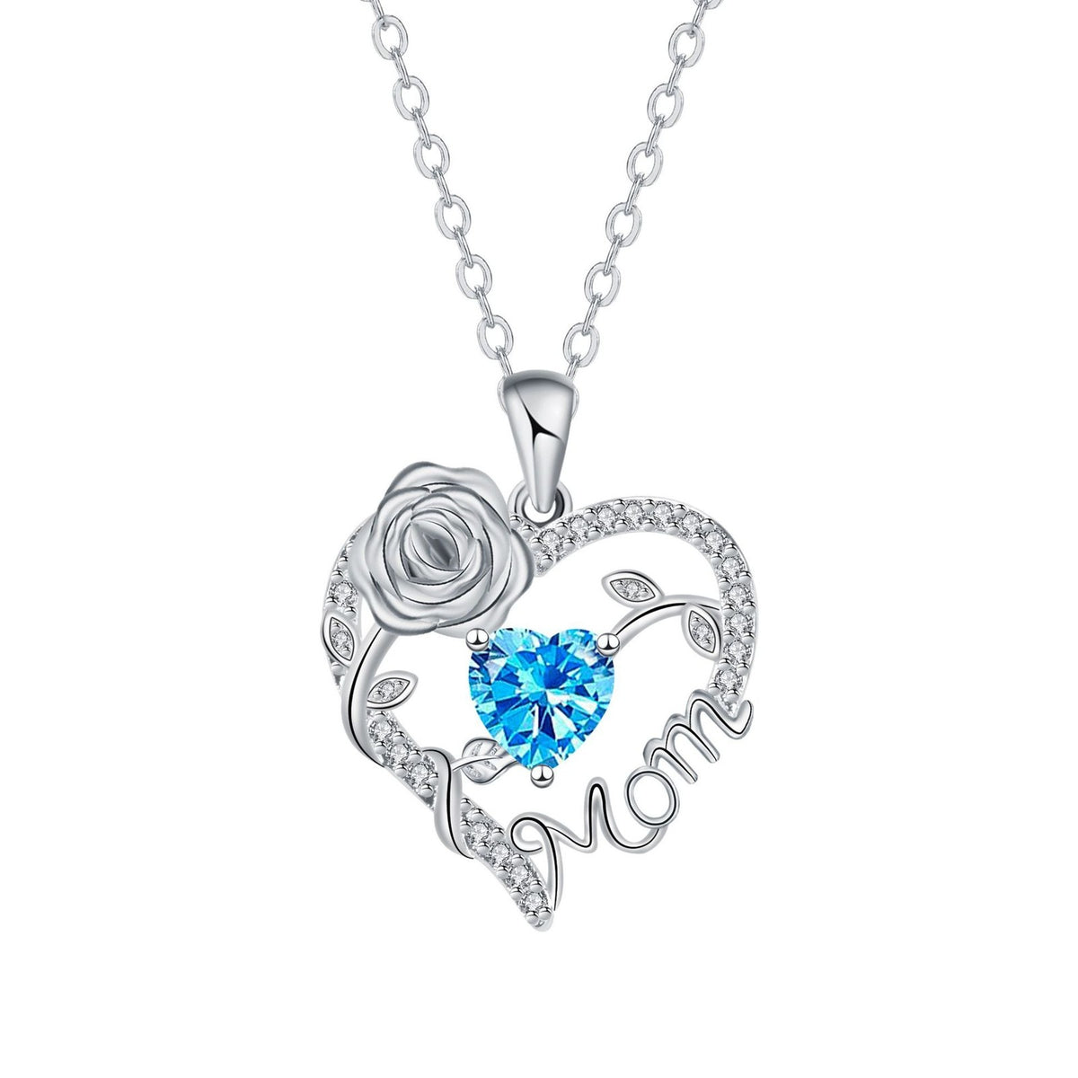 Elegant Rose Mom Heart Necklace