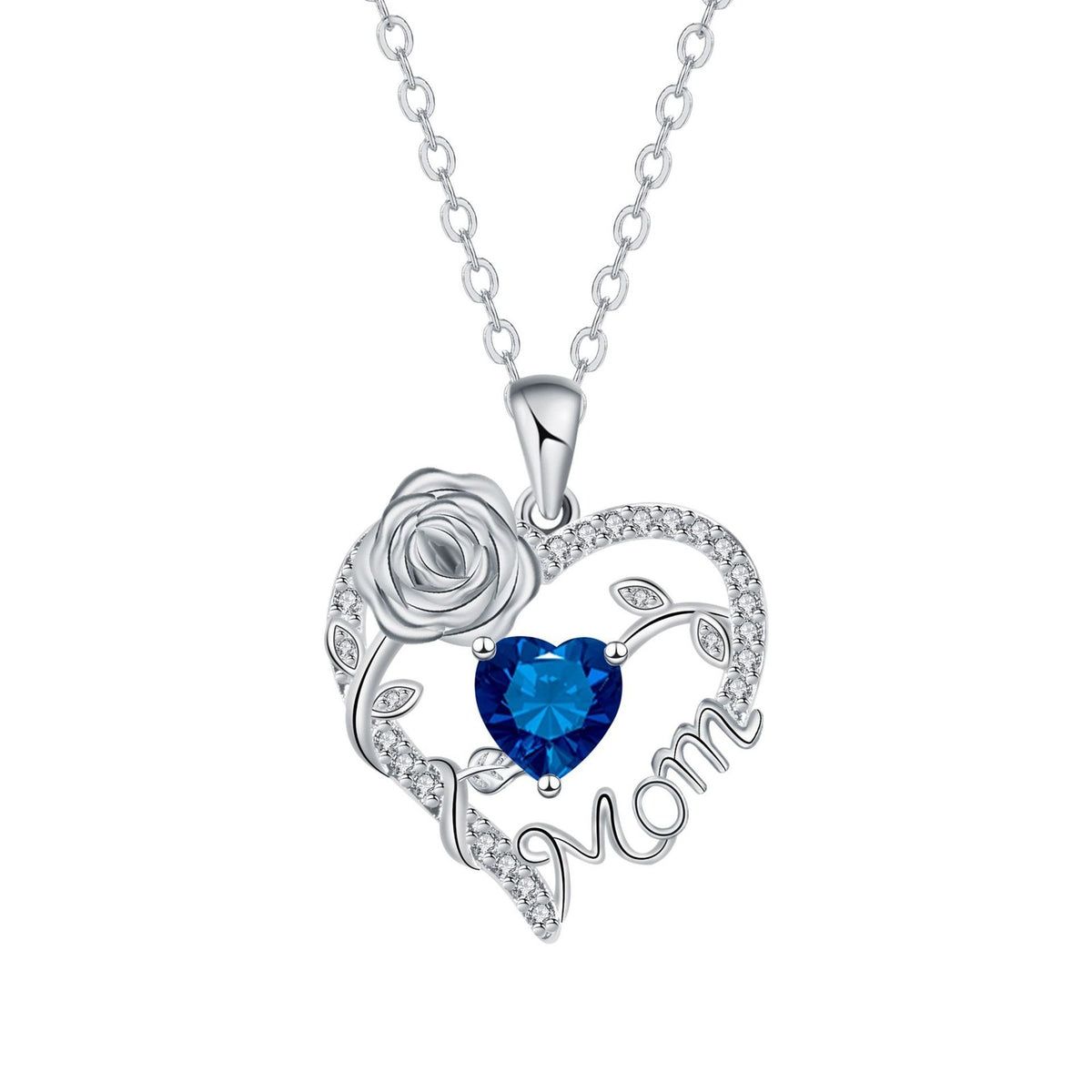 Elegant Rose Mom Heart Necklace
