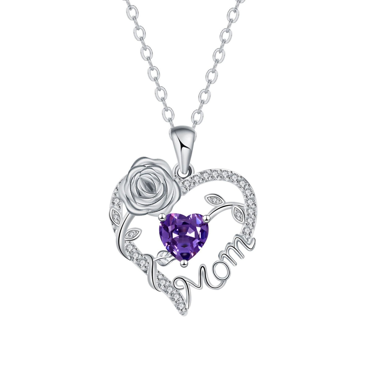 Elegant Rose Mom Heart Necklace