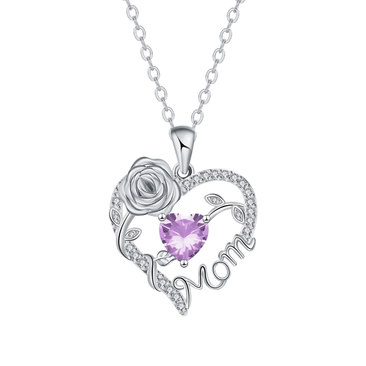 Elegant Rose Mom Heart Necklace