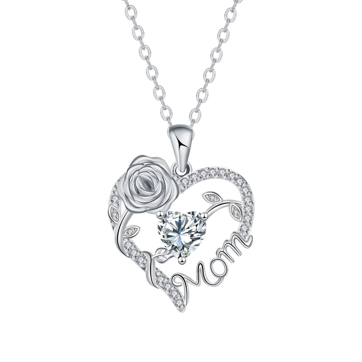Elegant Rose Mom Heart Necklace