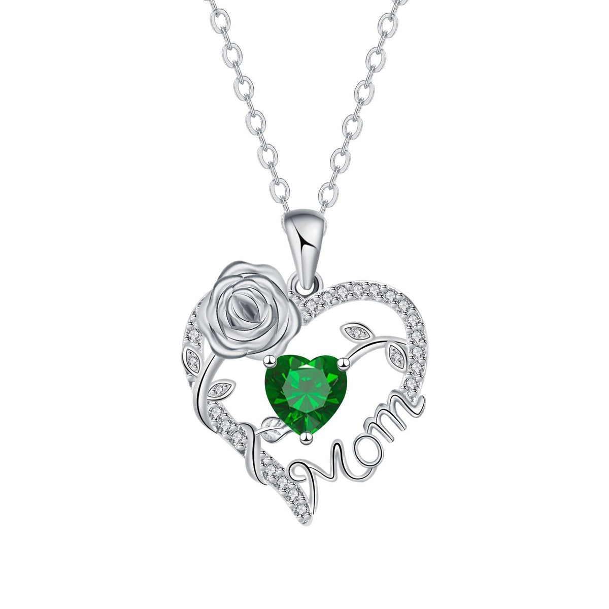 Elegant Rose Mom Heart Necklace