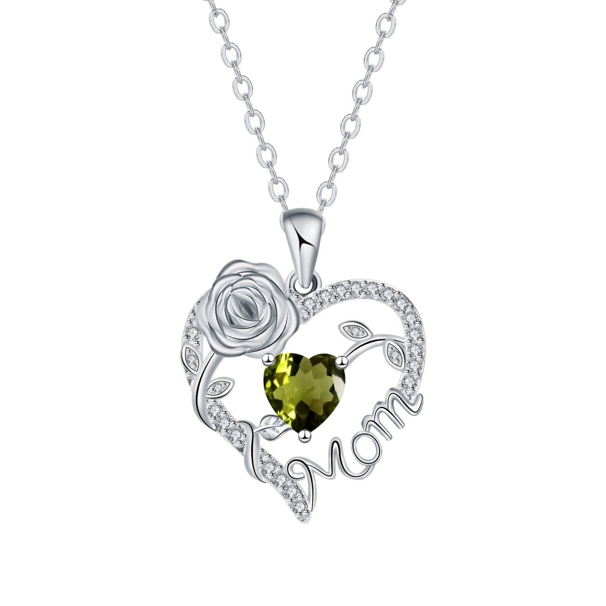 Elegant Rose Mom Heart Necklace