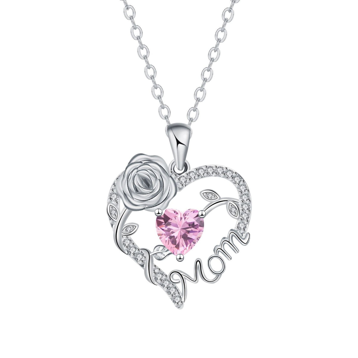 Elegant Rose Mom Heart Necklace