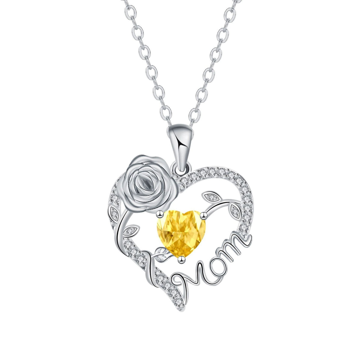 Elegant Rose Mom Heart Necklace