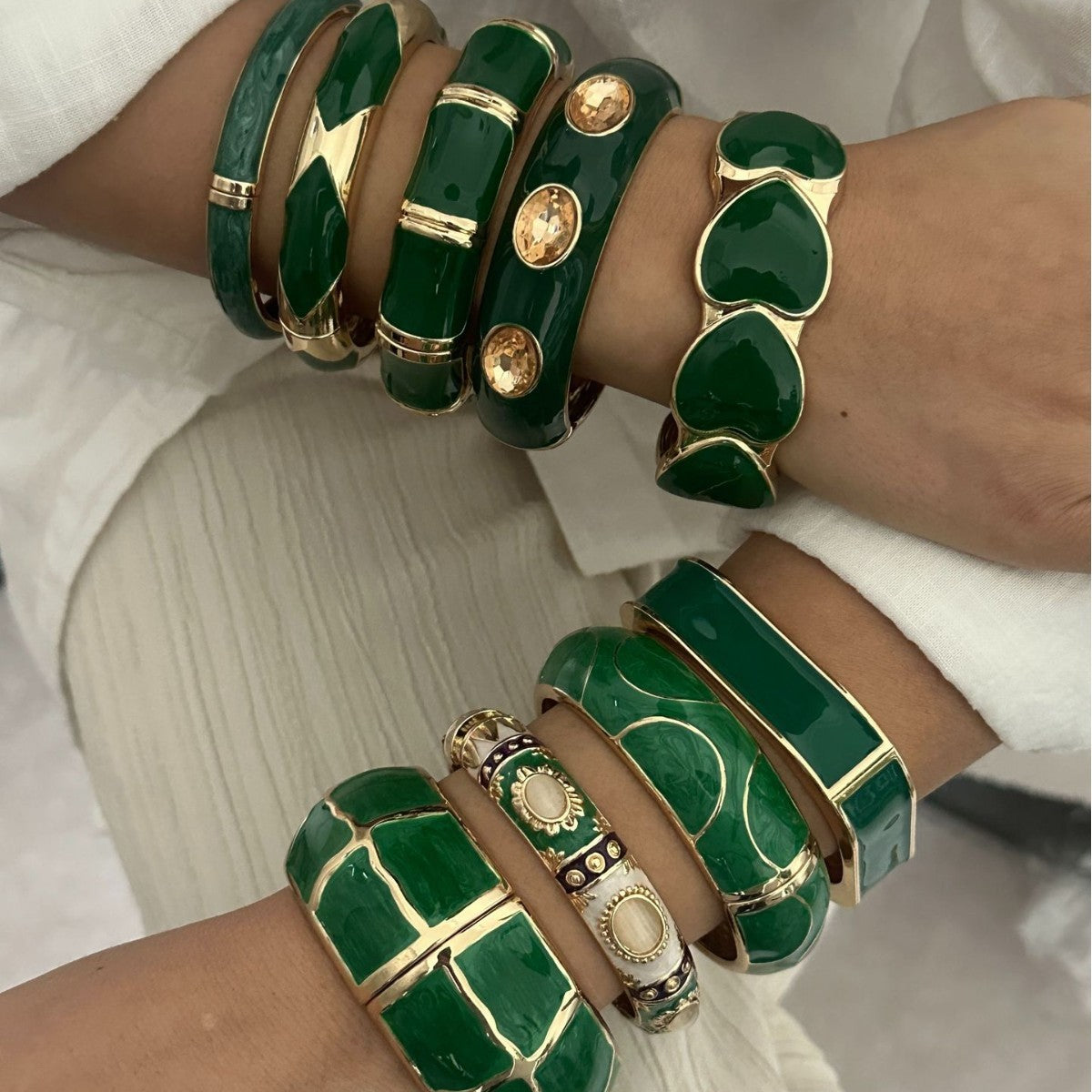Classy Green Enamel Geometric Bangle Set