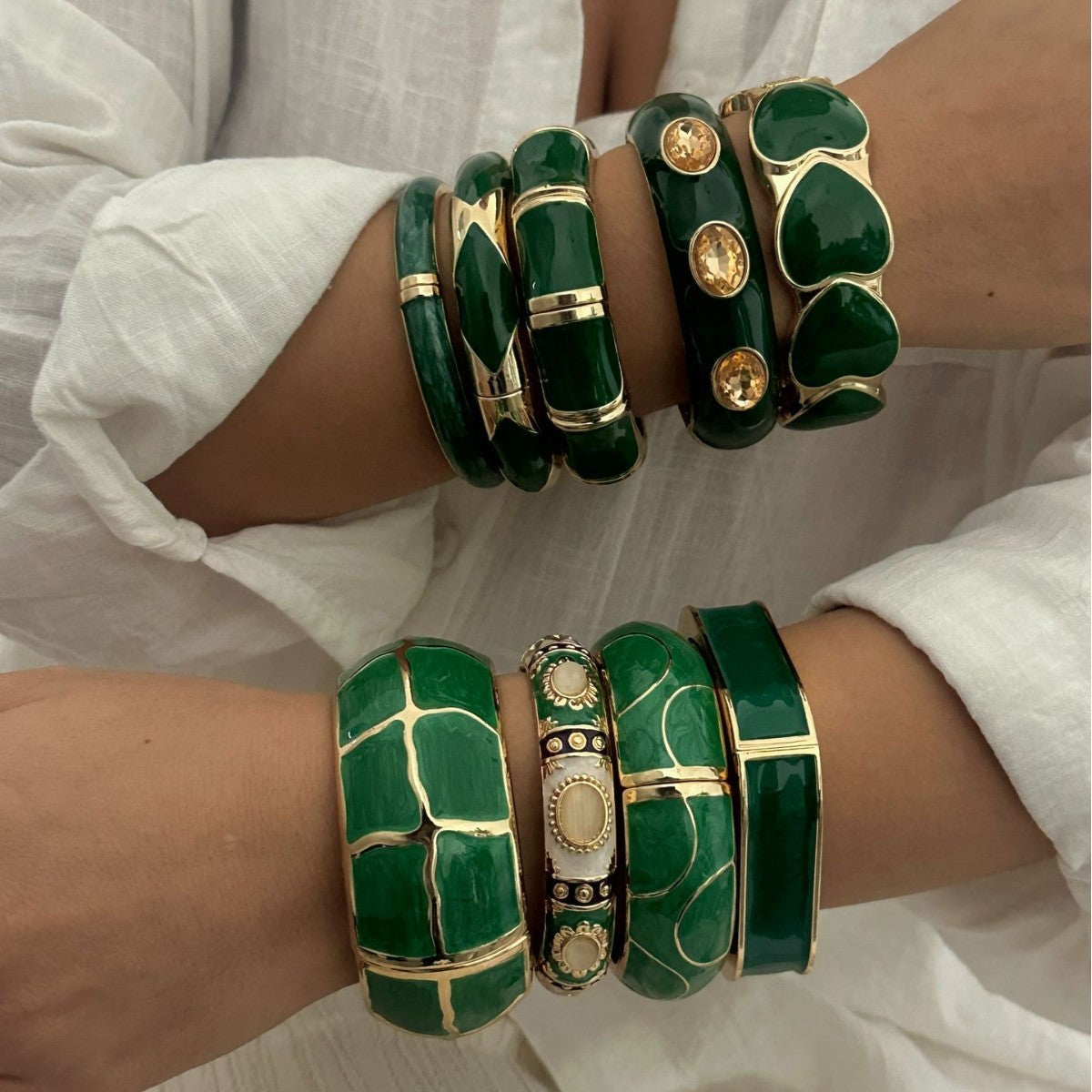 Classy Green Enamel Geometric Bangle Set