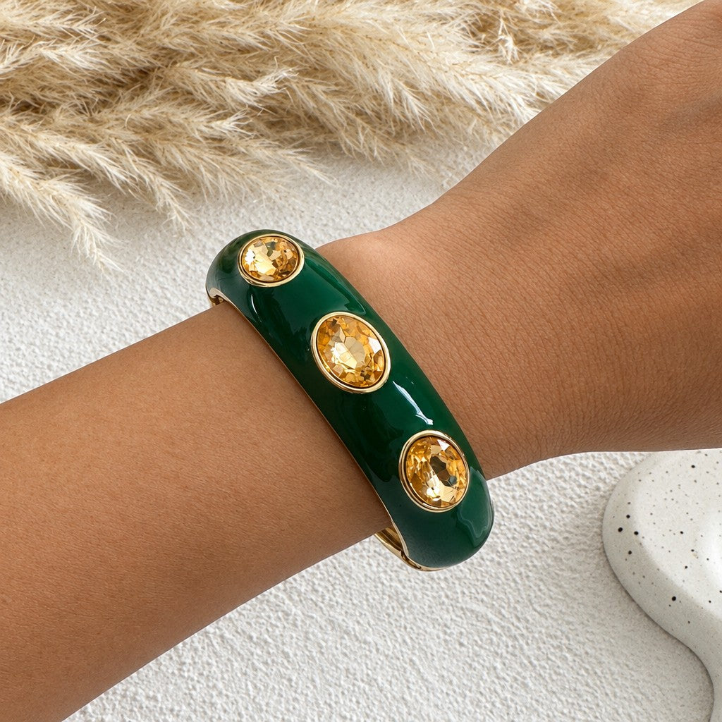 Classy Green Enamel Geometric Bangle Set