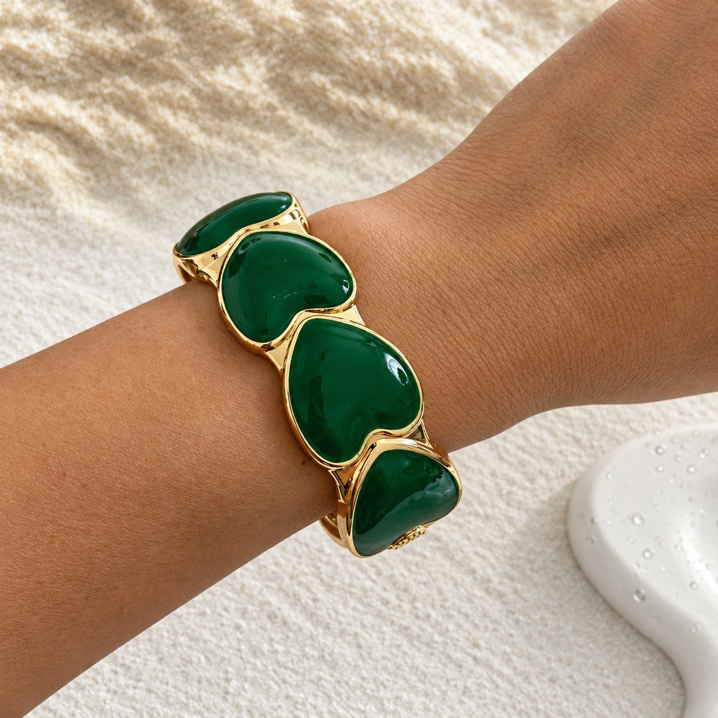 Classy Green Enamel Geometric Bangle Set