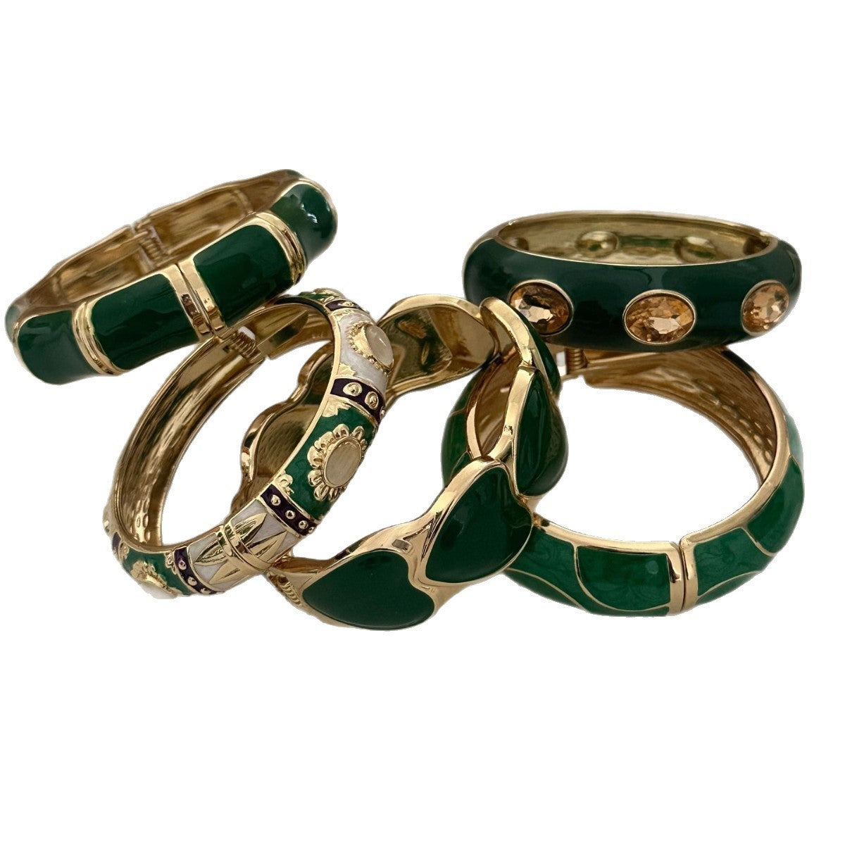 Classy Green Enamel Geometric Bangle Set