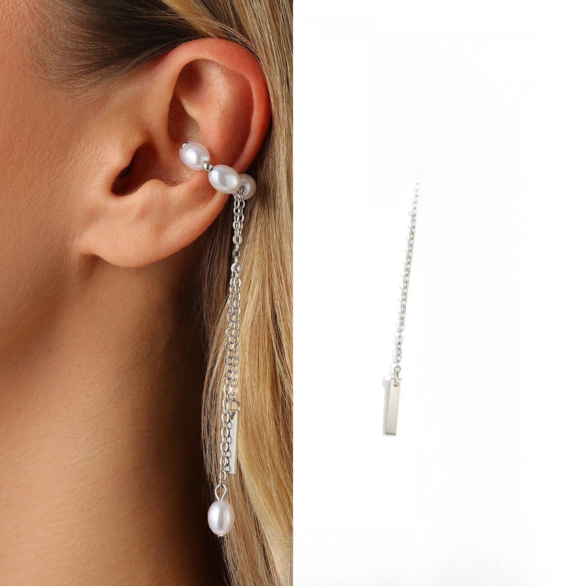 Dainty Faux Pearl Tassel Ear Cuff