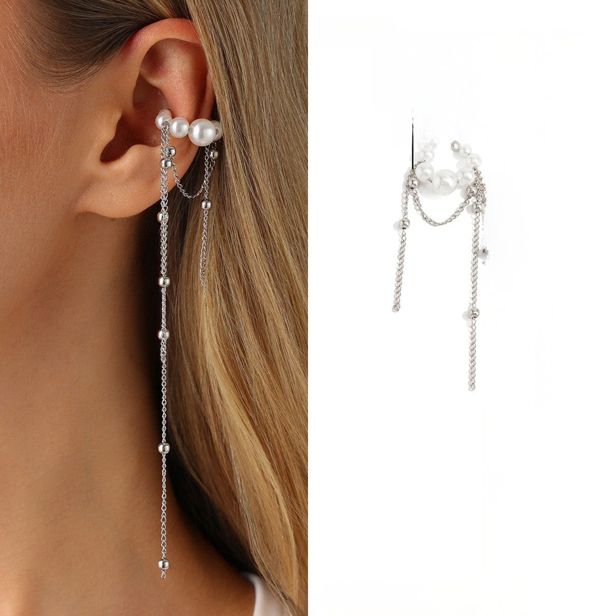 Dainty Faux Pearl Tassel Ear Cuff