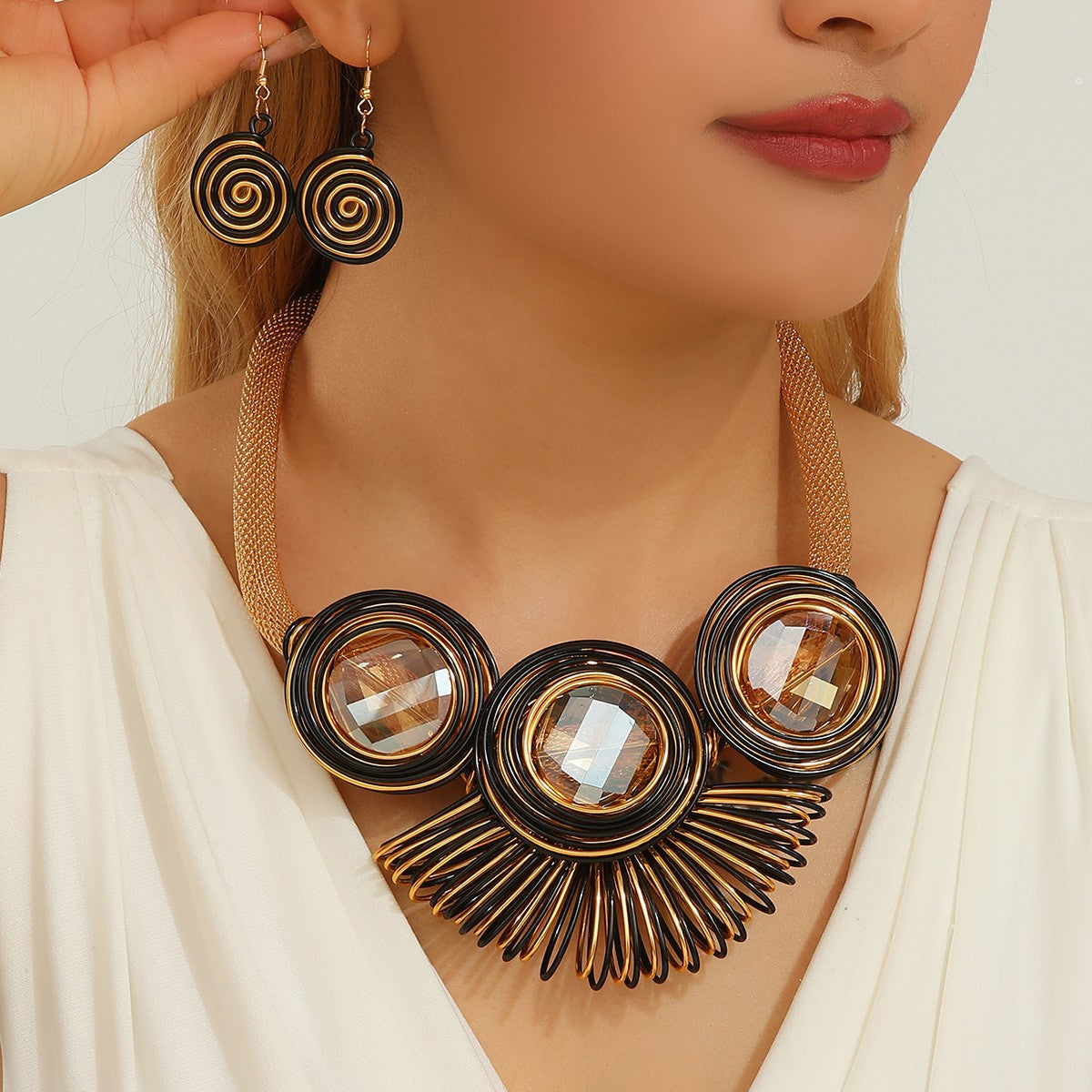 Boho Multicolor Wire Spiral Necklace & Earring Set