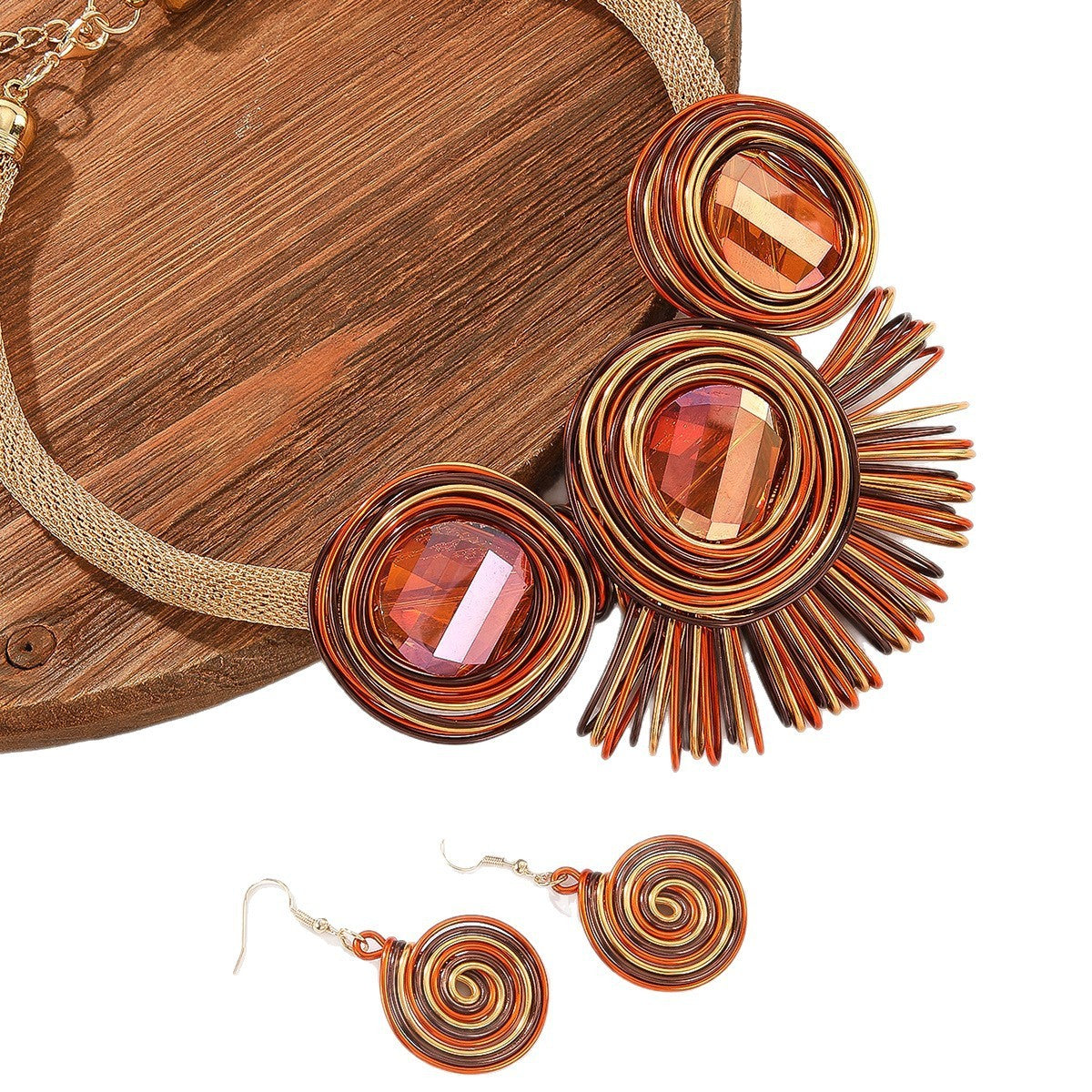 Boho Multicolor Wire Spiral Necklace & Earring Set