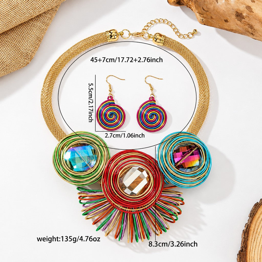 Boho Multicolor Wire Spiral Necklace & Earring Set