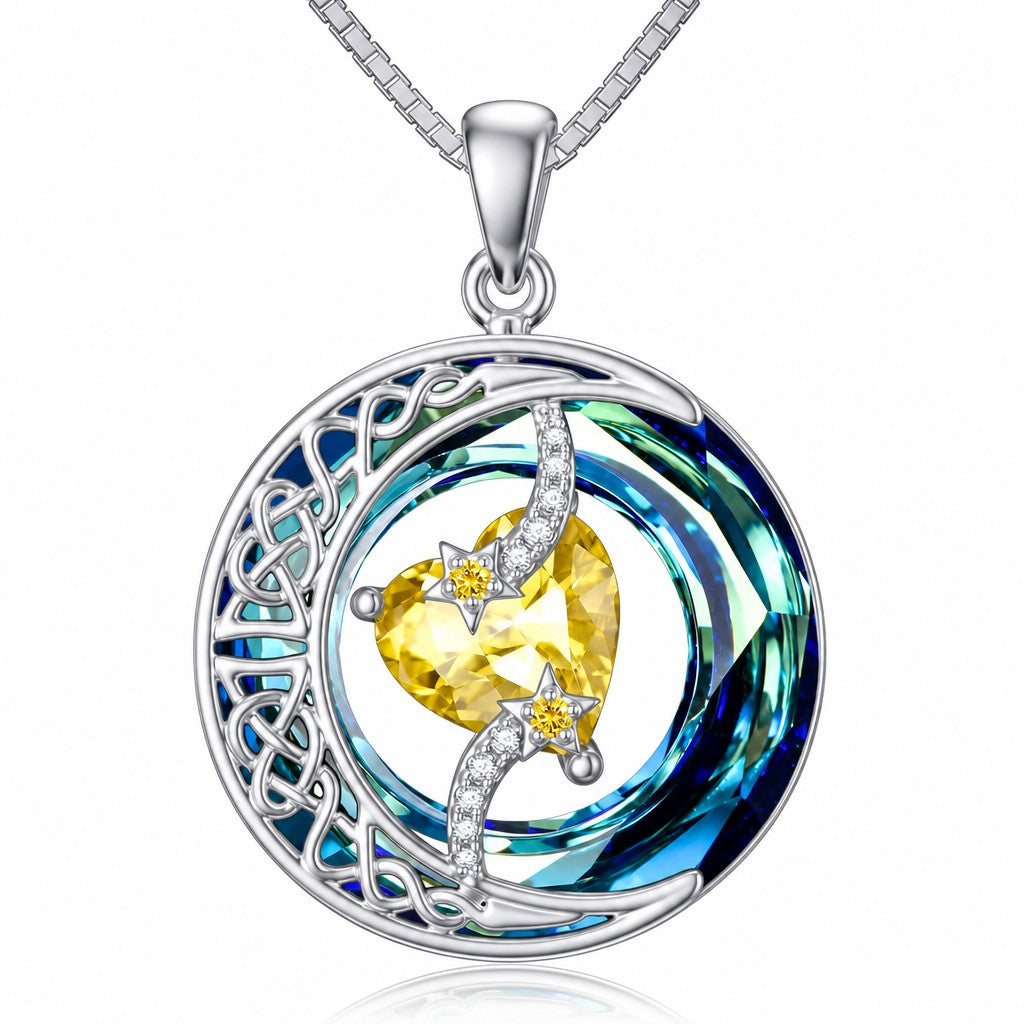 Romantic Crystal Heart Moon Necklace