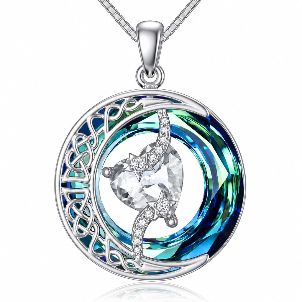 Romantic Crystal Heart Moon Necklace