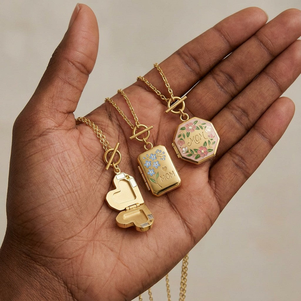 Romantic Enamel Floral Octagon Locket Necklace