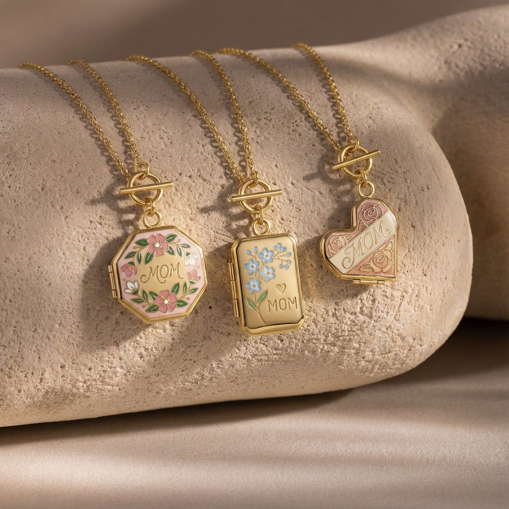 Romantic Enamel Floral Octagon Locket Necklace