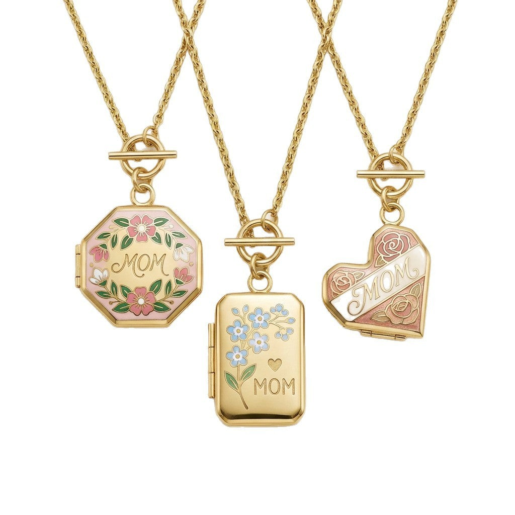 Romantic Enamel Floral Octagon Locket Necklace