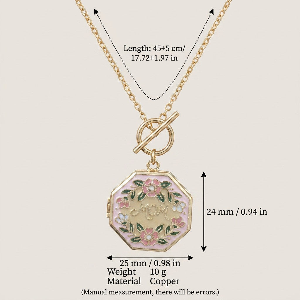 Romantic Enamel Floral Octagon Locket Necklace