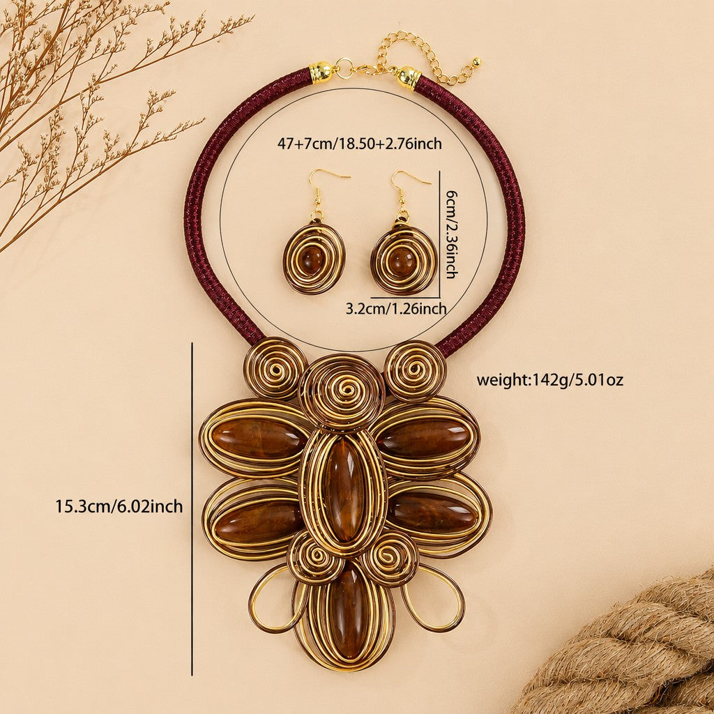 Boho Coral Wire Spiral Necklace and Earring Set