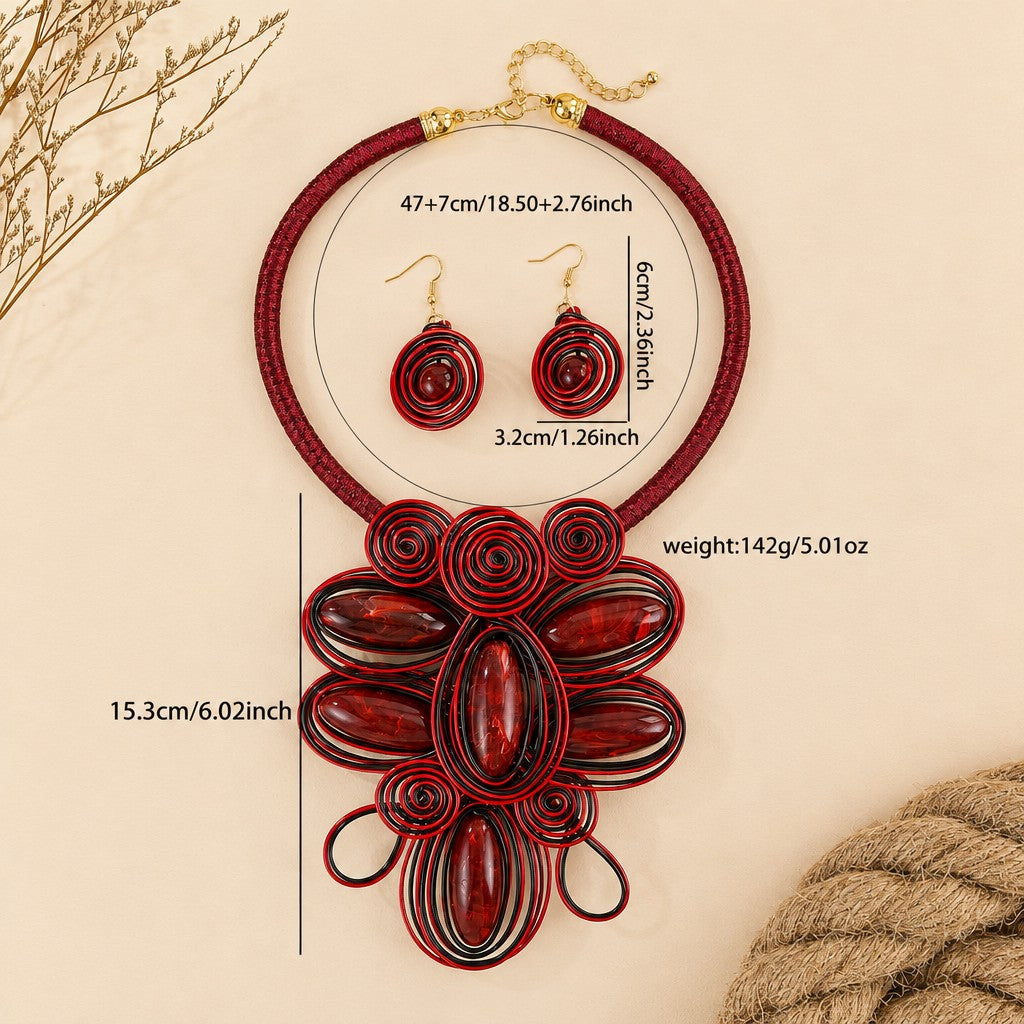 Boho Coral Wire Spiral Necklace and Earring Set