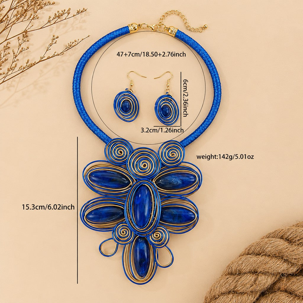 Boho Coral Wire Spiral Necklace and Earring Set