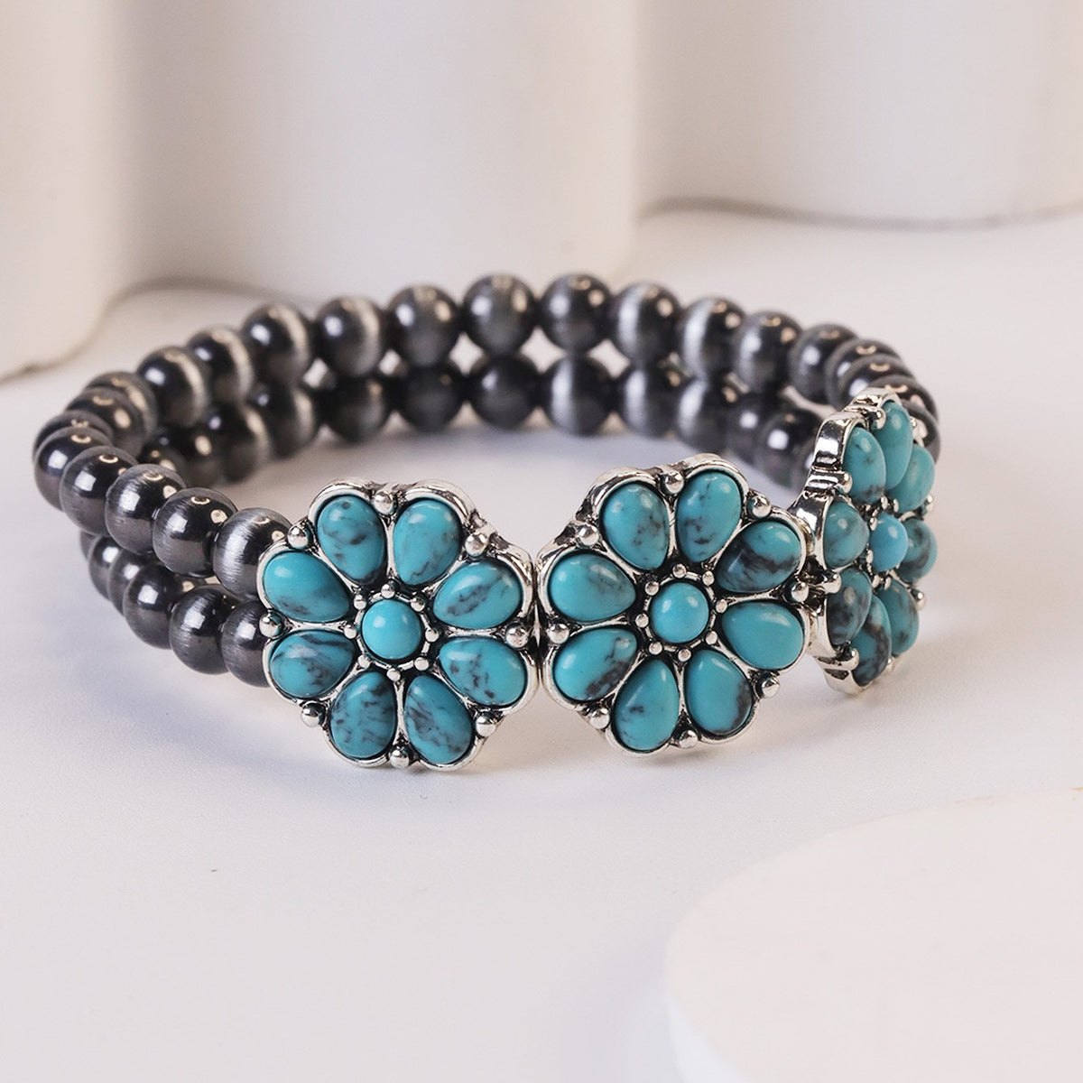 Boho Vintage Turquoise Flower Bracelet