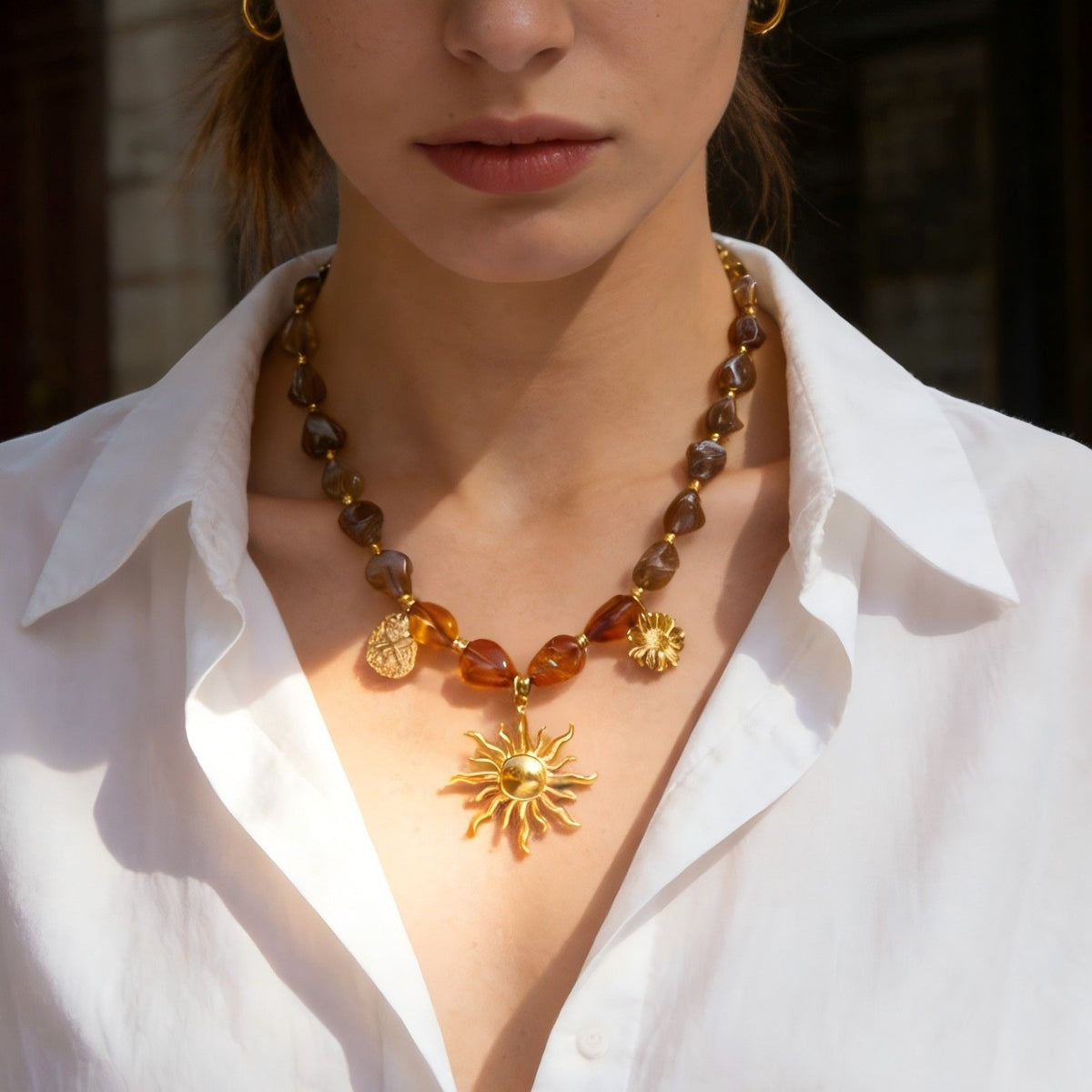 Boho Amber Resin Sun Necklace