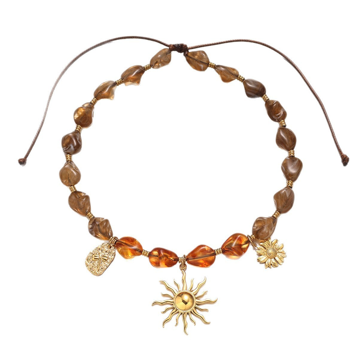 Boho Amber Resin Sun Necklace
