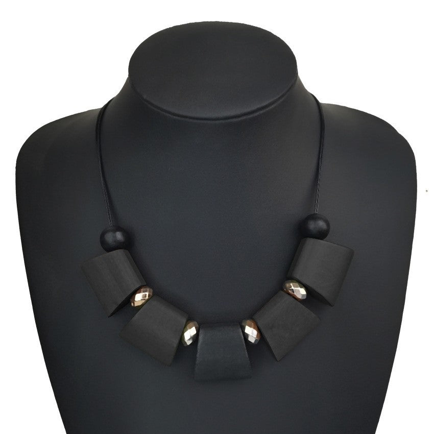 Boho Geometric Wood Block Necklace