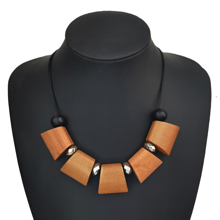 Boho Geometric Wood Block Necklace