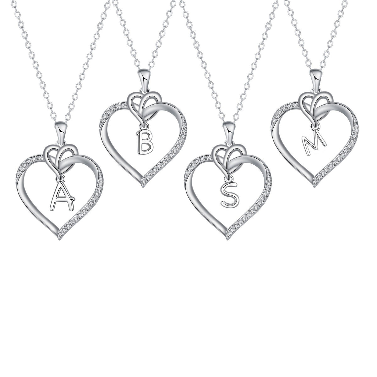 Romantic Crystal Heart Initial Necklace