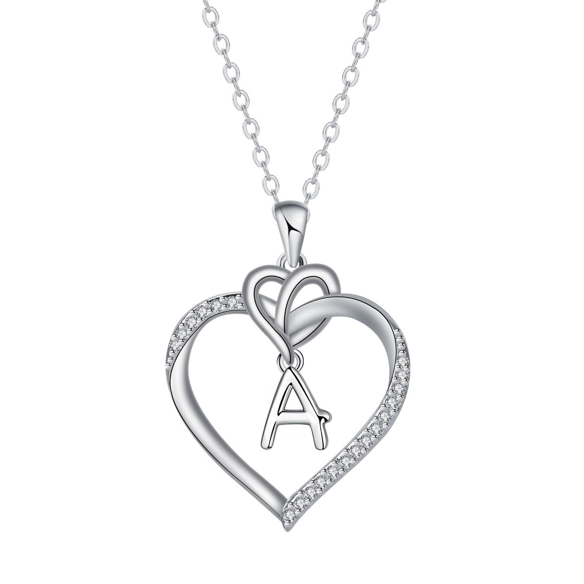 Romantic Crystal Heart Initial Necklace