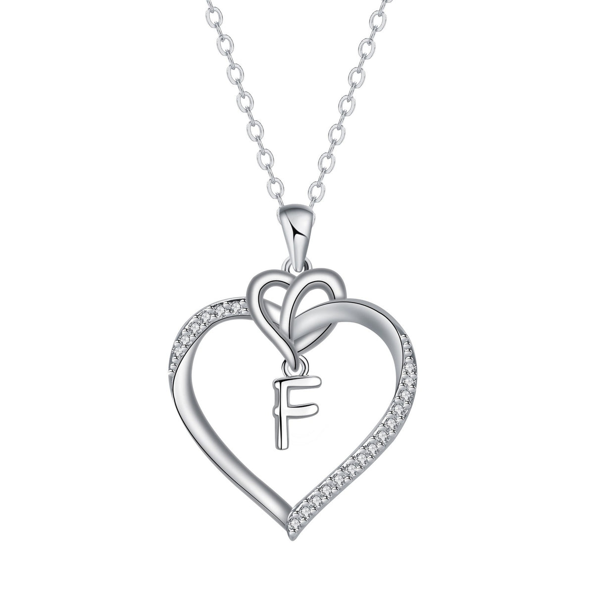 Romantic Crystal Heart Initial Necklace