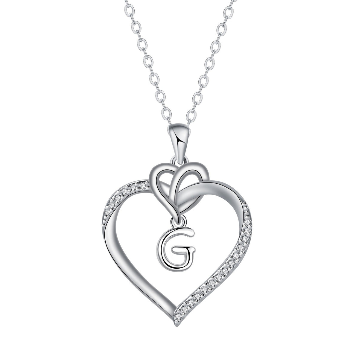 Romantic Crystal Heart Initial Necklace