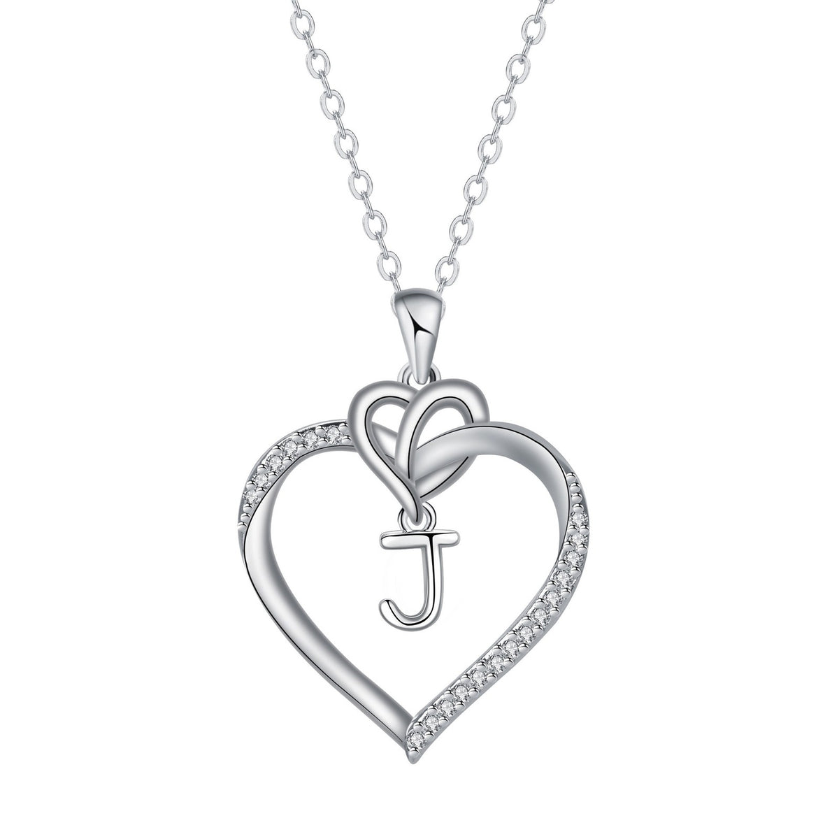 Romantic Crystal Heart Initial Necklace