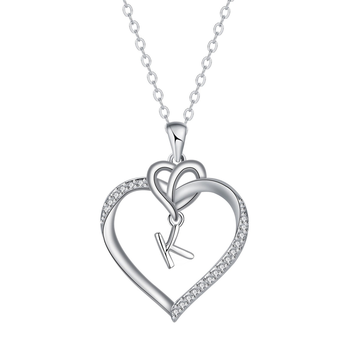 Romantic Crystal Heart Initial Necklace