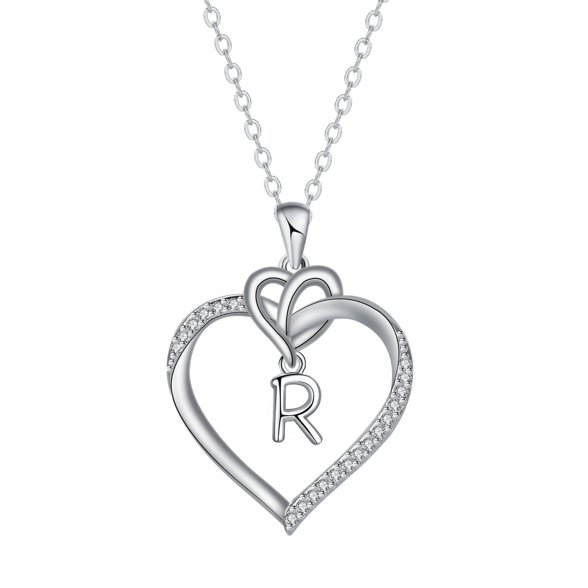 Romantic Crystal Heart Initial Necklace