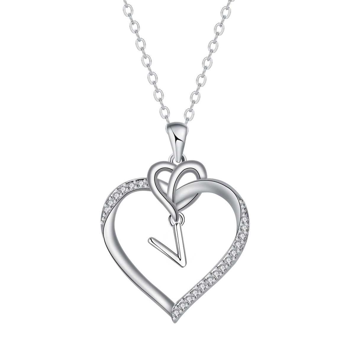 Romantic Crystal Heart Initial Necklace
