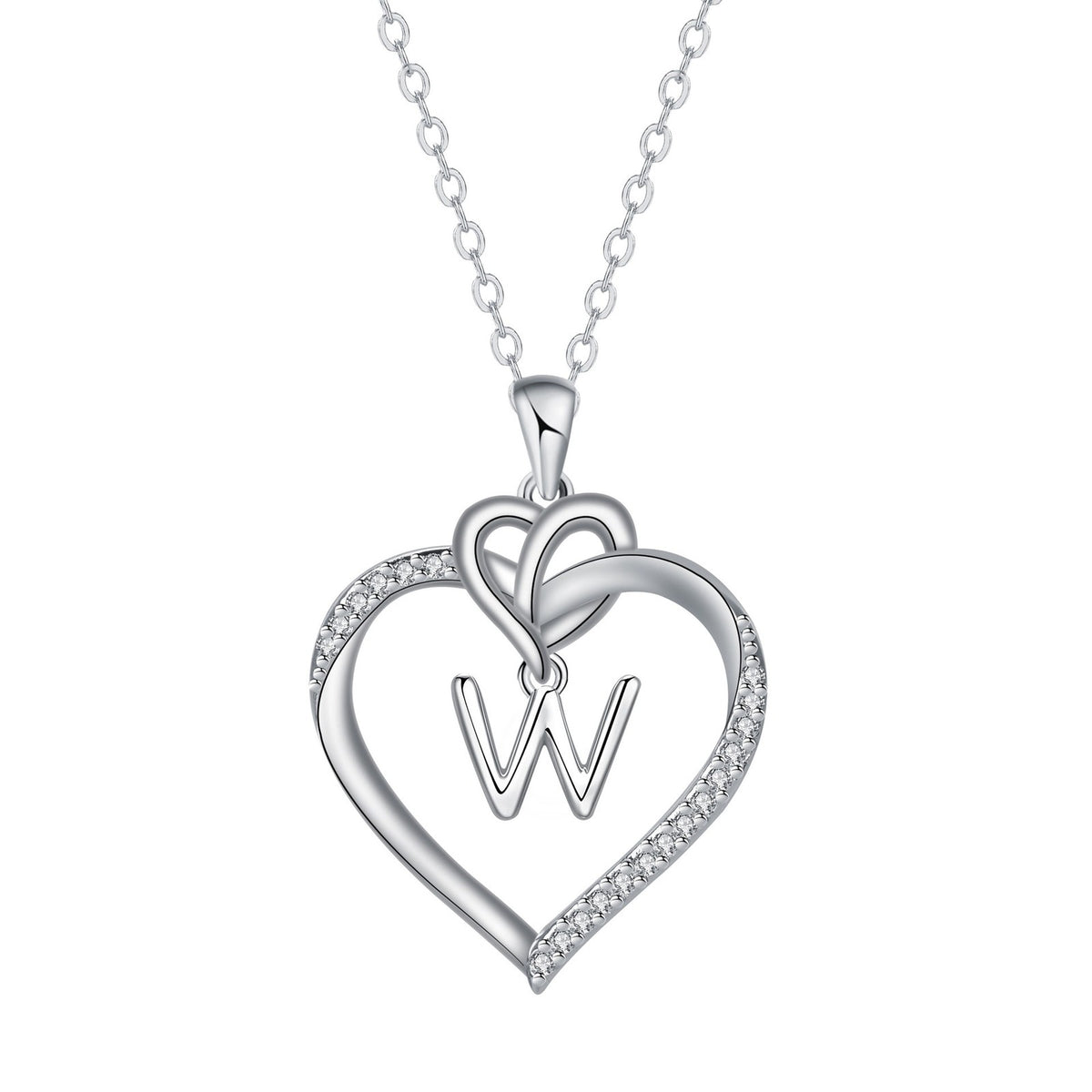 Romantic Crystal Heart Initial Necklace