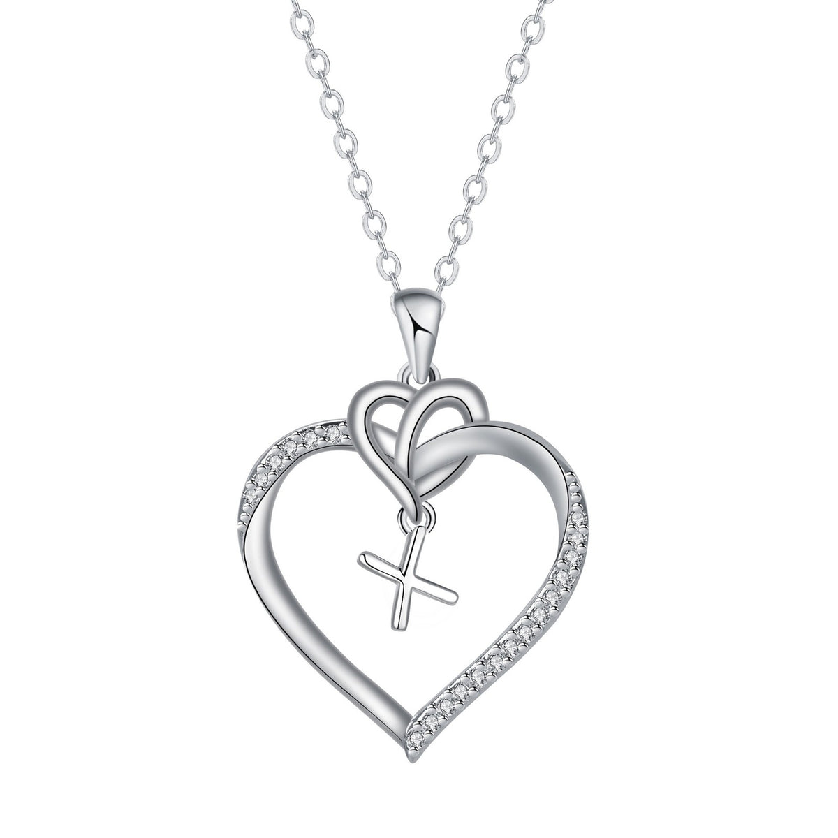 Romantic Crystal Heart Initial Necklace