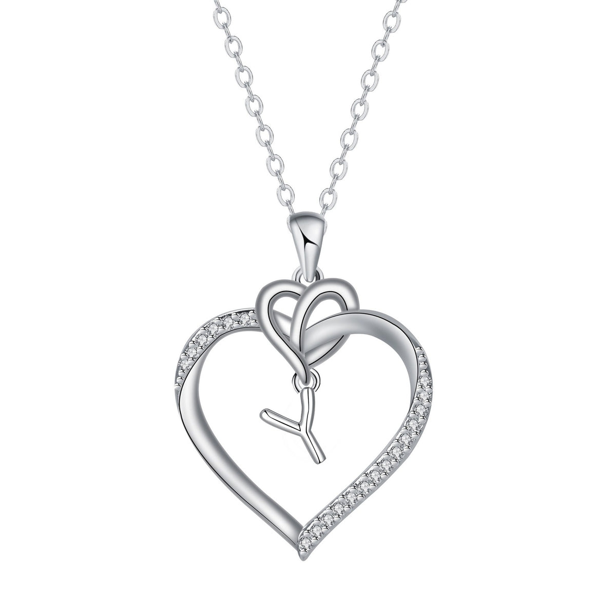 Romantic Crystal Heart Initial Necklace