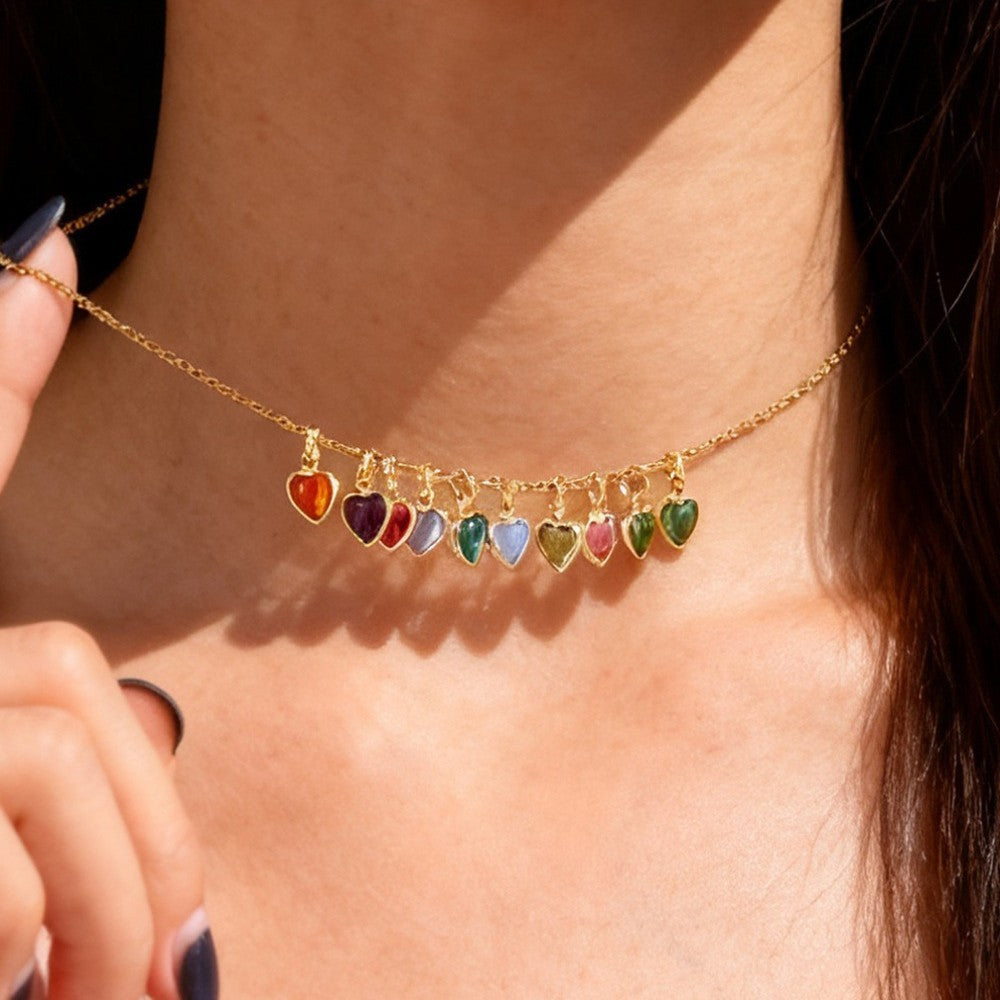 Dainty Rainbow Heart Choker Necklace